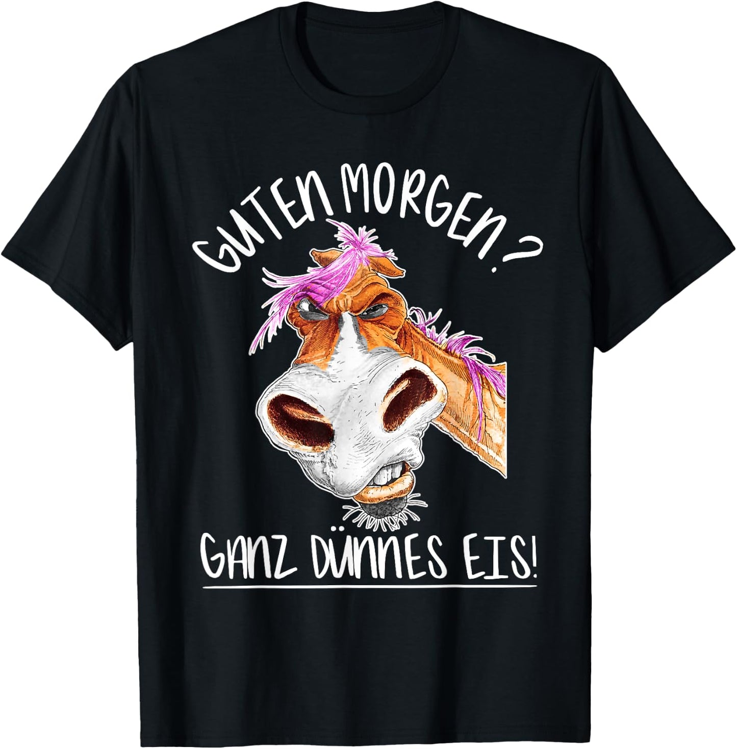 Guten Morgen Ganz Dünnes Eis I Lustiges Pferd Reiterin T-Shirt - T-Shirt | Black