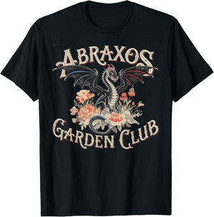 Abraxos Garden Club Dragon Vintage Fantasy Floral Pattern T-Shirt - T-Shirt | Black