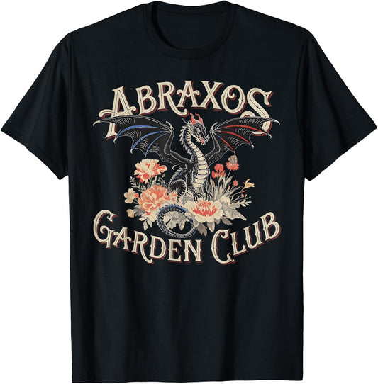 Abraxos Garden Club Dragon Vintage Fantasy Floral Pattern T-Shirt - T-Shirt | Black