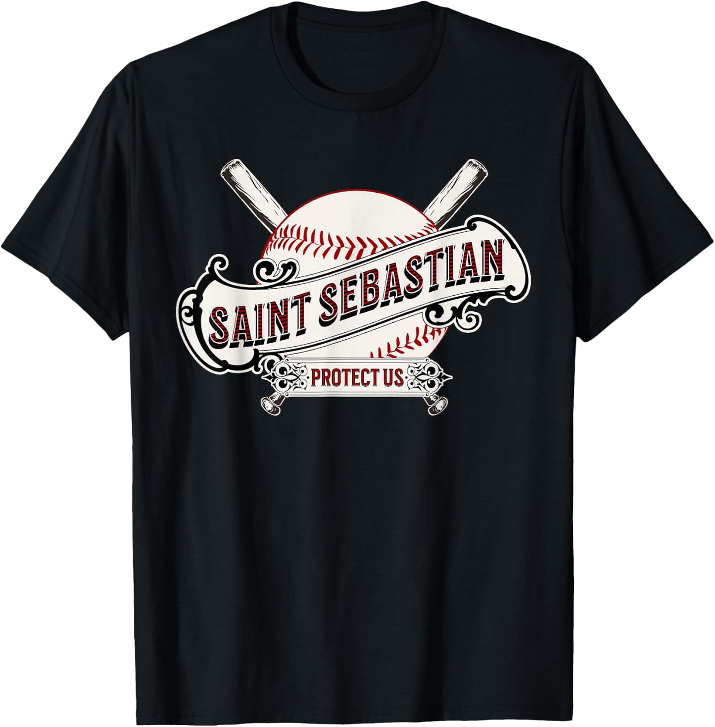 St Sebastian Patron Saint of Baseball Prayer Sports Athletes T-Shirt - T-Shirt | Black