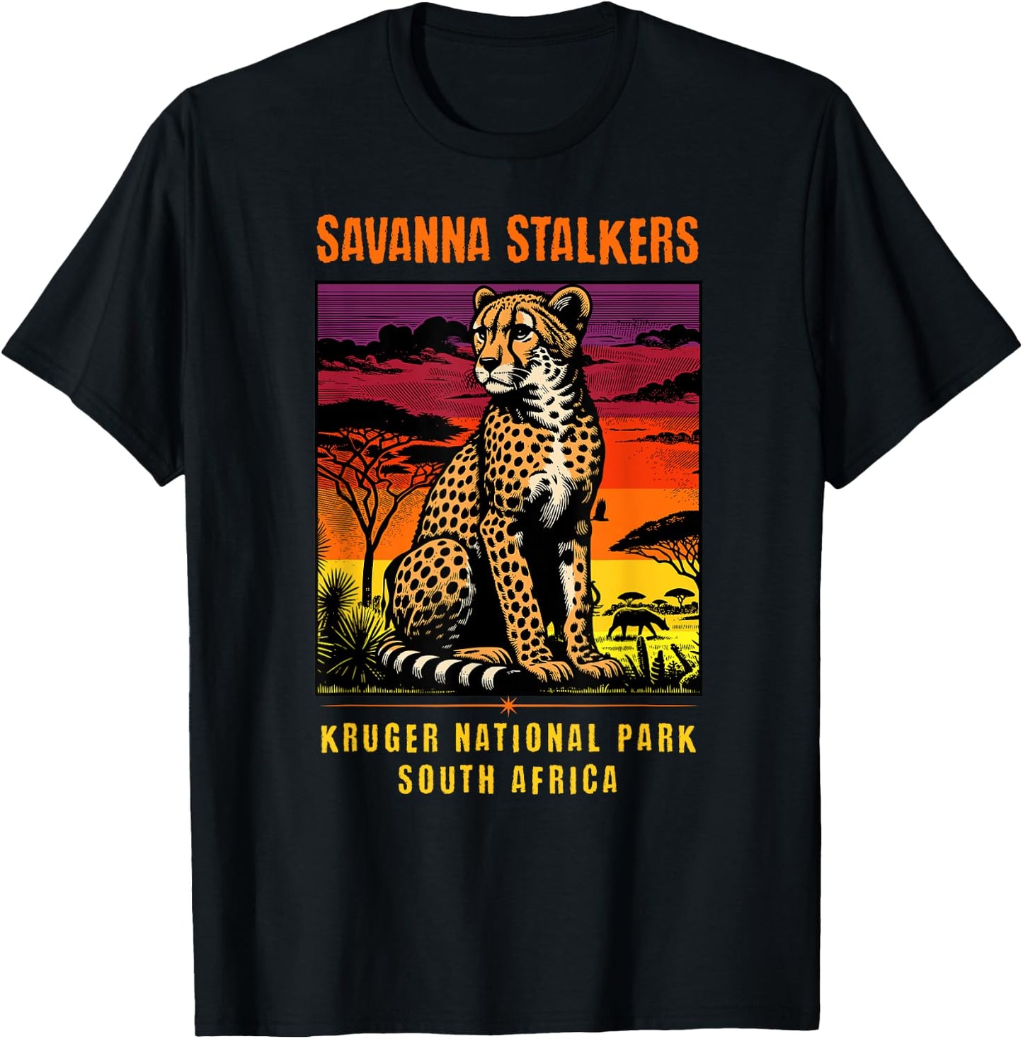 Cheetah Savanna Stalkers Kruger National Park South Africa T-Shirt - T-Shirt | Black