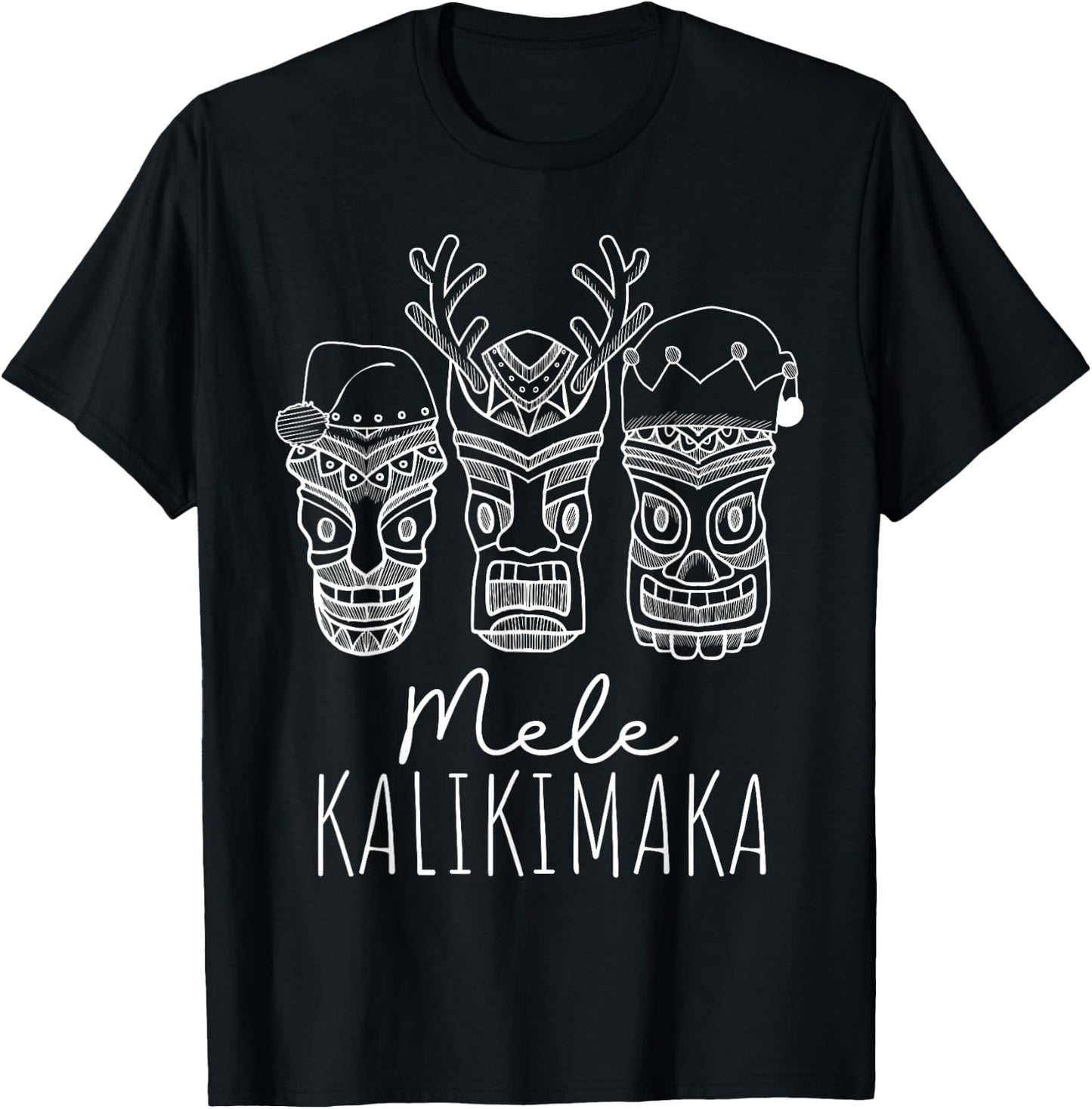 Mele Kalikimaka Christmas Hawaiian Santa Tiki Mask Tropical T-Shirt - T-Shirt | Black