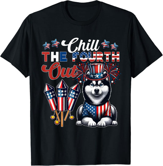 Chill The Fourth Out Costume 4th Of July Cute Husky T-Shirt - T-Shirt | Black