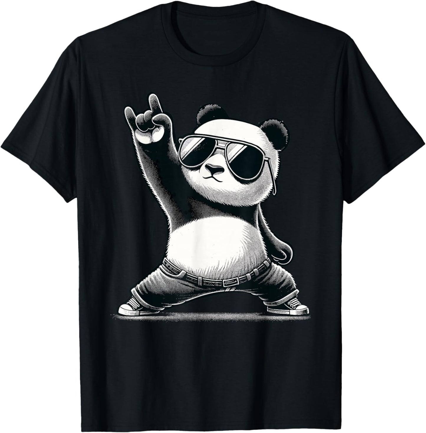 Retro Panda Rock Music Gift Men Children Women Funny Panda T-Shirt - T-Shirt | Black