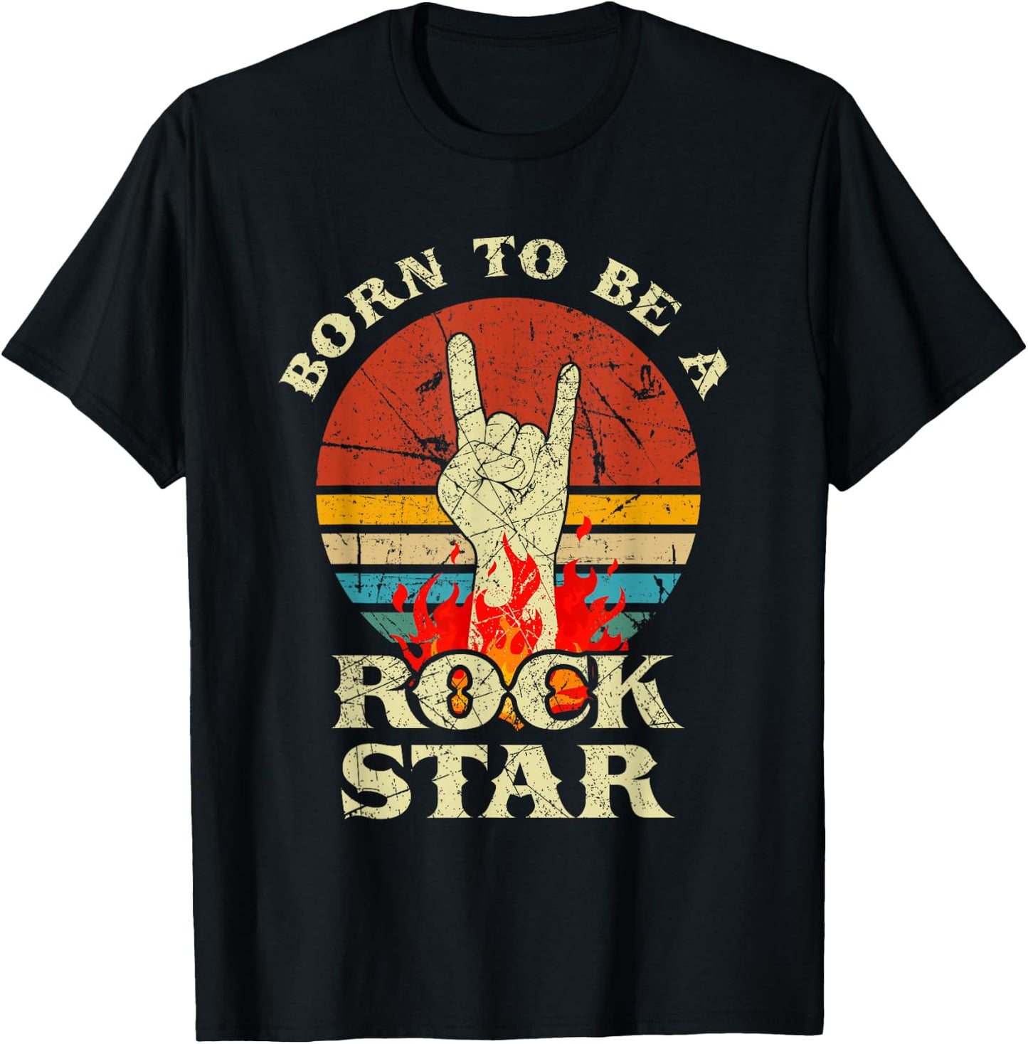 Born to Be Rock Star Hand Horns Vintage Retro T-Shirt - T-Shirt | Black