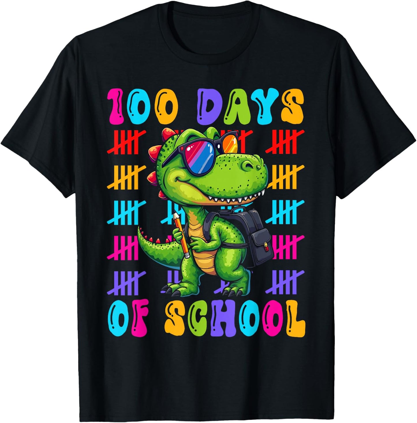 100 Days of School Dinosaur 100th Day 100 Days Smarter Kids T-Shirt - T-Shirt | Black
