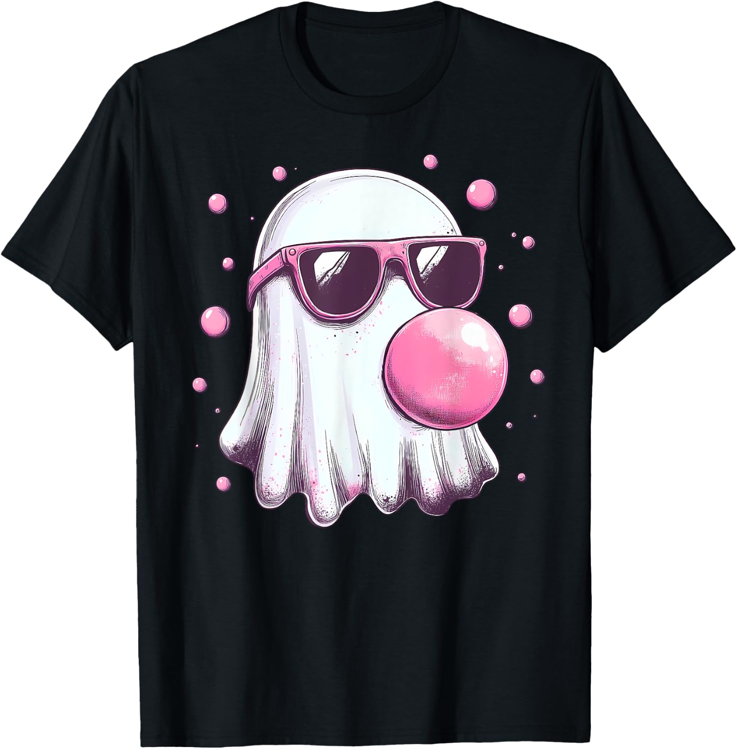 Cute Pink Ghost Bubble Gum Halloween Costume Women Kids T-Shirt - T-Shirt | Black