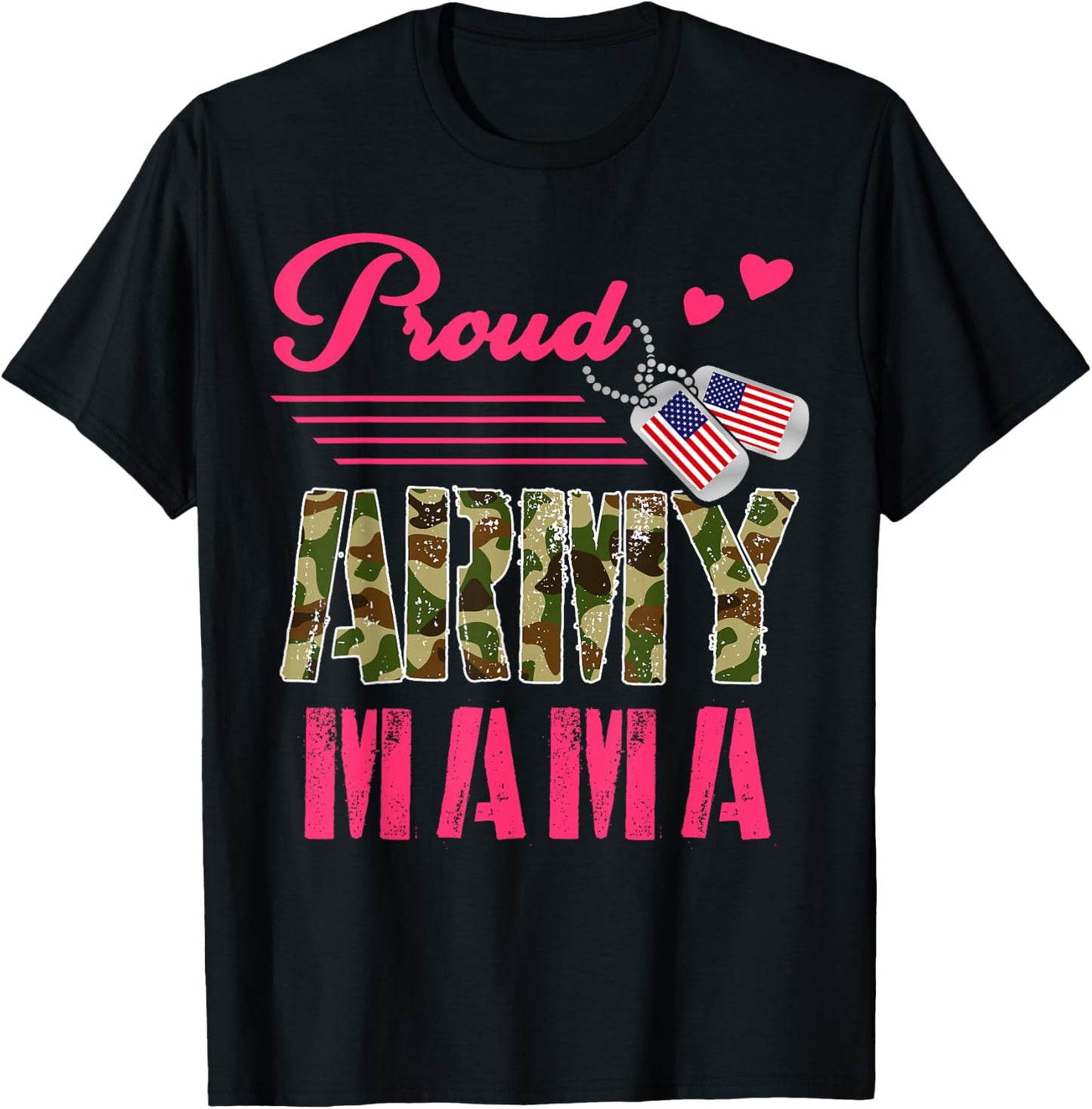 Proud Army Mama Military Camouflage Dog Tag Mother Solider Men Women T-Shirt - T-Shirt | Black