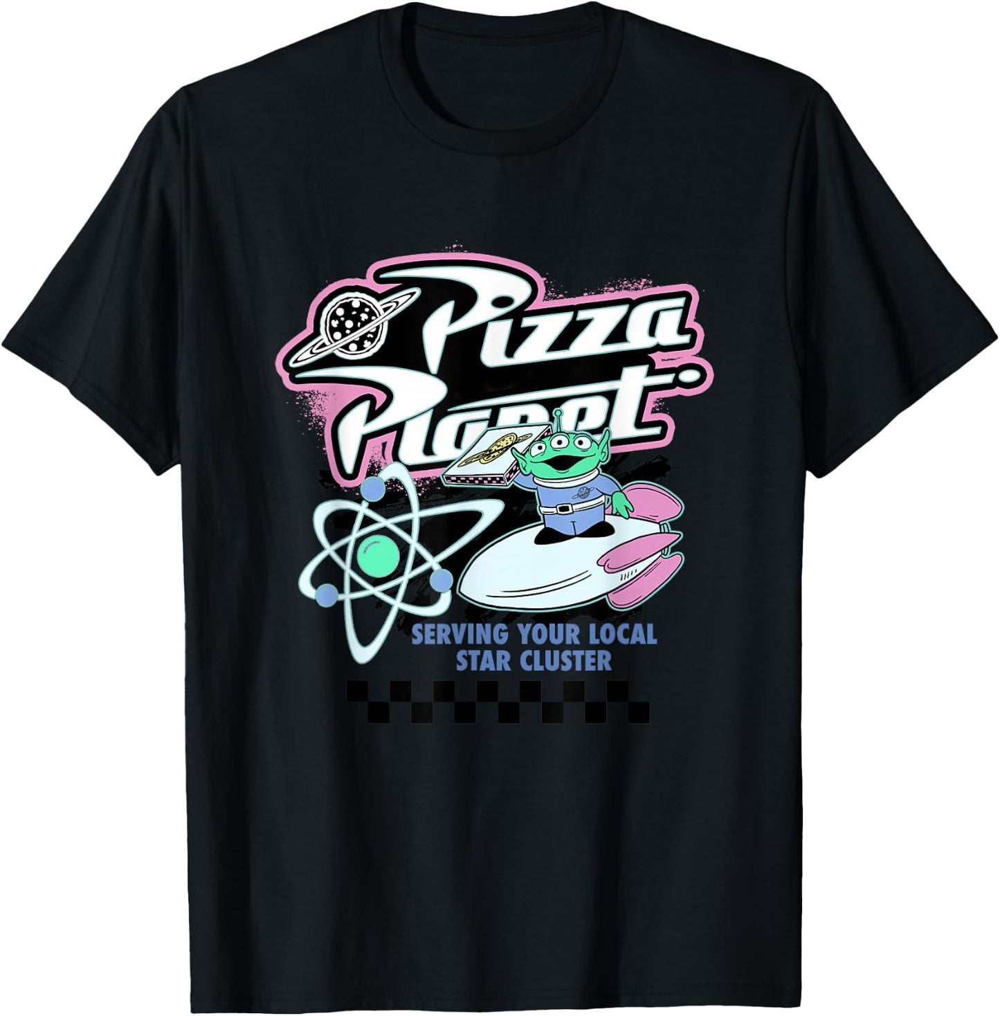 Disney Pixar Toy Story Pizza Planet Retro Neon Retro Poster T-Shirt - T-Shirt | Black