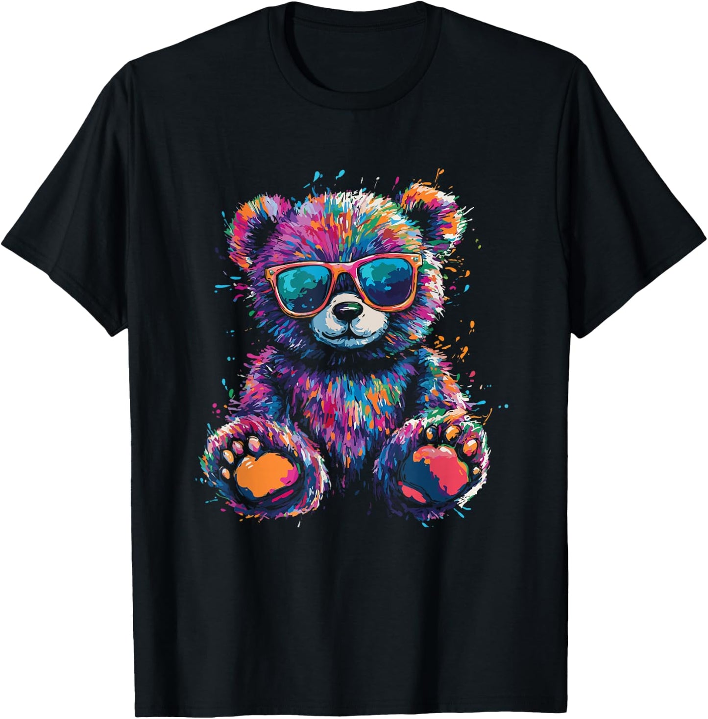 Cool Colourful Bear with Sunglasses T-Shirt - T-Shirt | Black