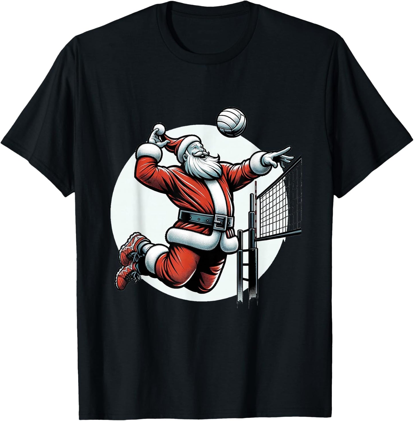 Volleybal Santa Claus Playing Volleybal Spiking Over The Net T-Shirt - T-Shirt | Black