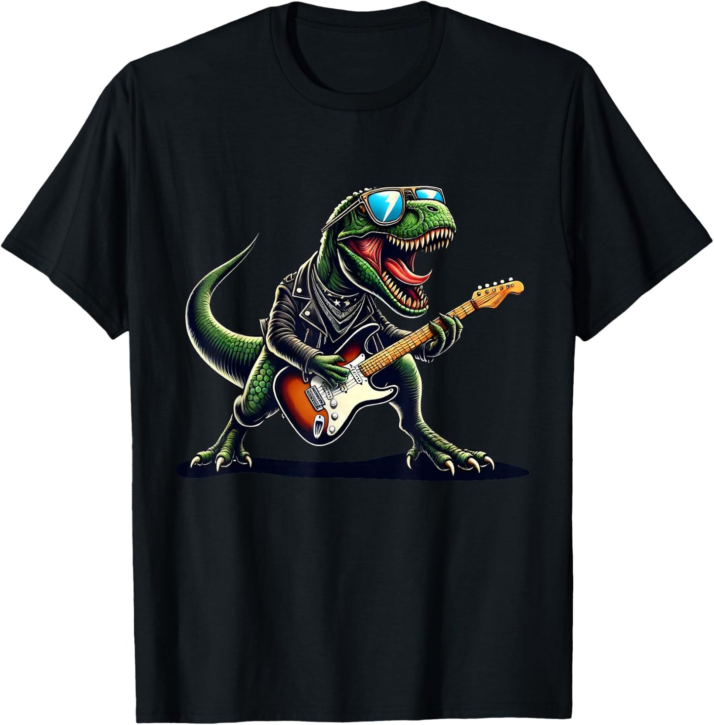 Punk Dinosaur, Rock'n Roll Goth Dino, Funny Guitar Band Kids T-Shirt - T-Shirt | Black
