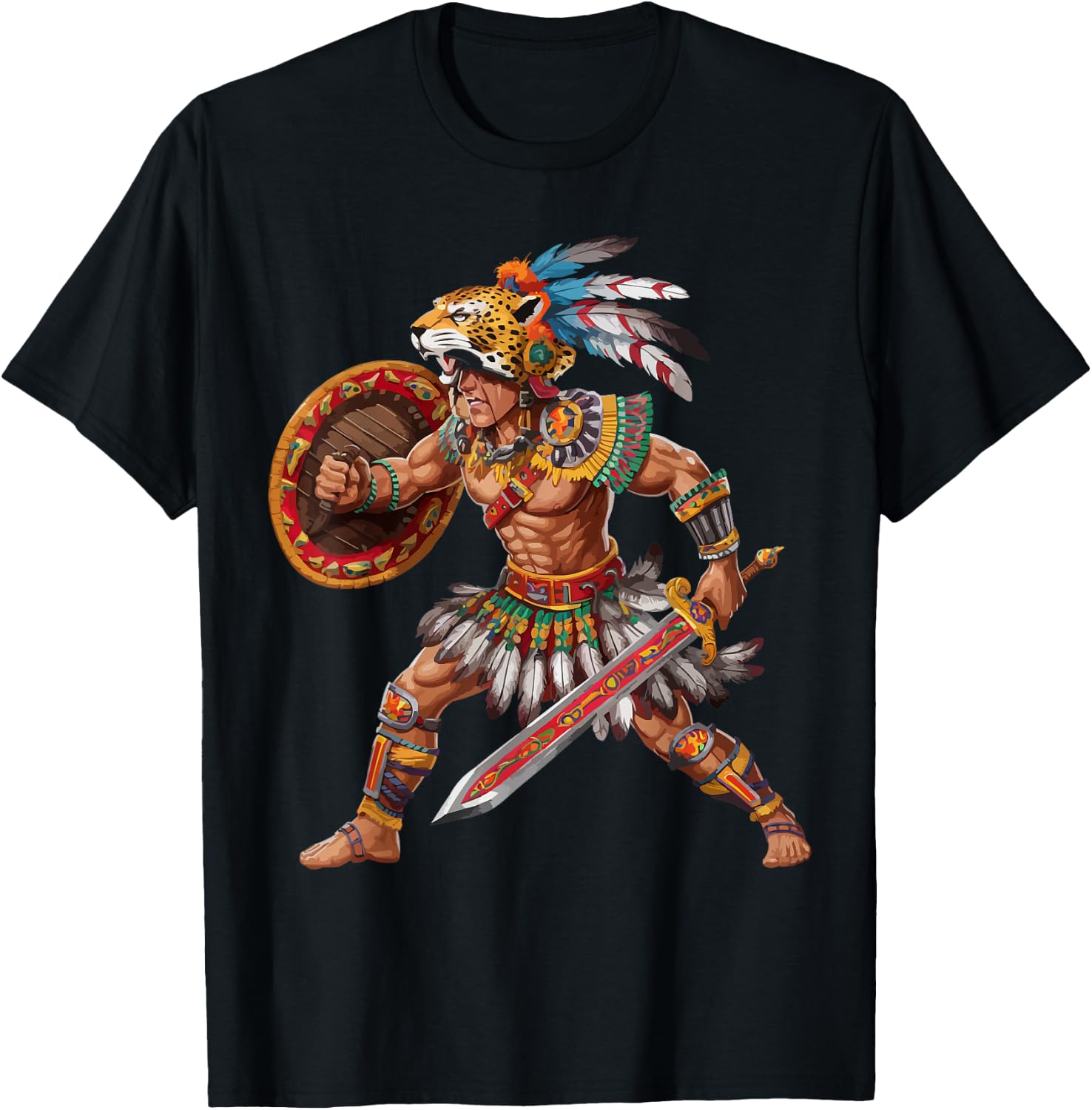 Aztec Jaguar Warrior Aztec Culture Mayan Indigenous T-Shirt - T-Shirt | Black