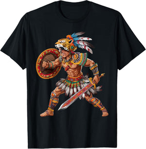 Aztec Jaguar Warrior Aztec Culture Mayan Indigenous T-Shirt - T-Shirt | Black