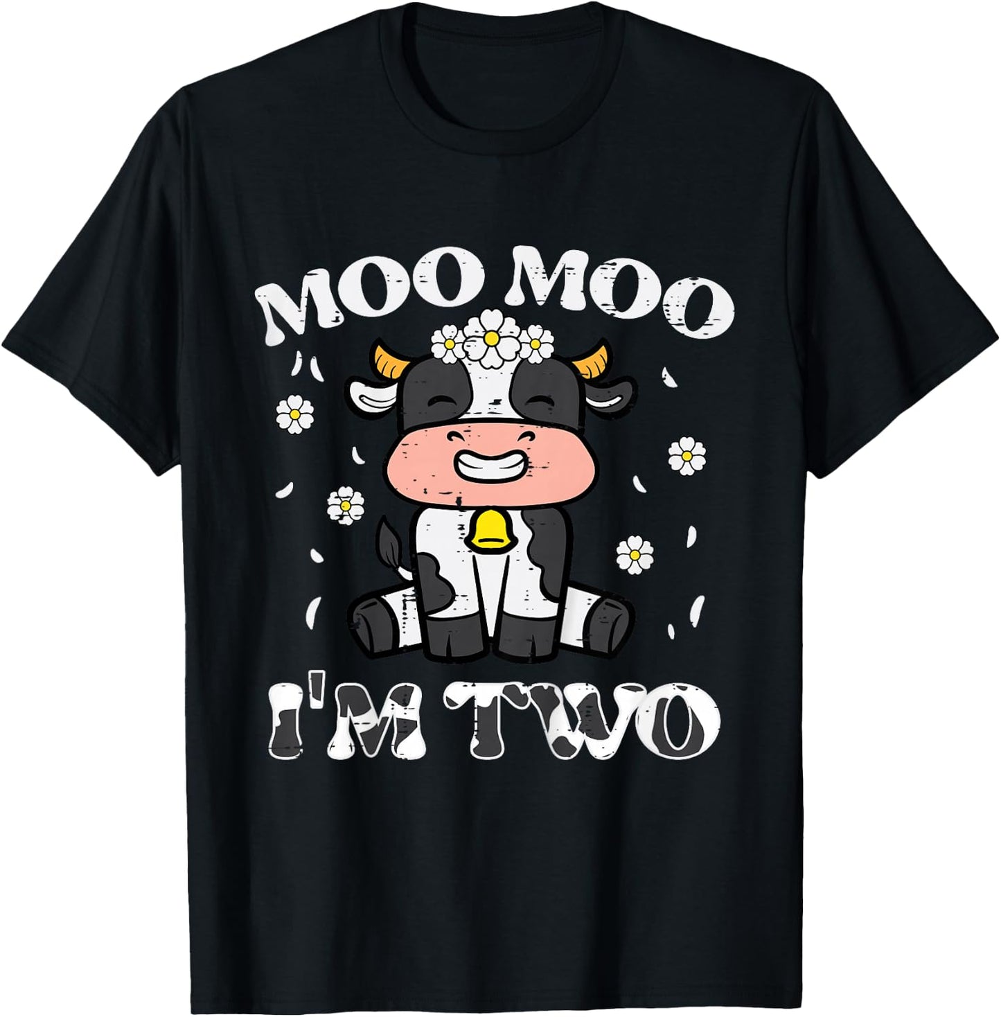2nd Birthday Cow Moo Moo Im Two 2 Year Old Boys Girls Kids T-Shirt - T-Shirt | Black