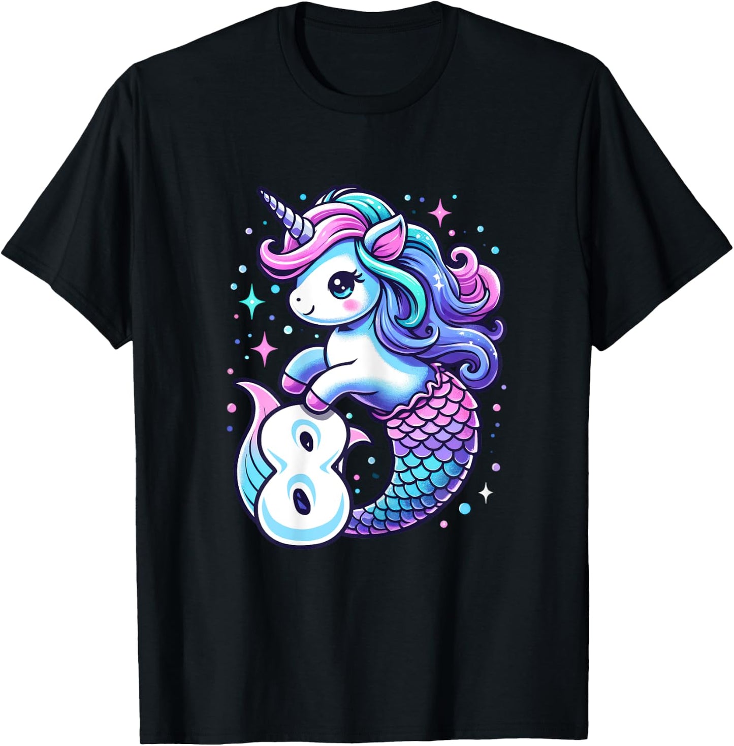 Unicorn Mermaid 8th Birthday 8 Year Old Party Girls Outfit T-Shirt - T-Shirt | Black