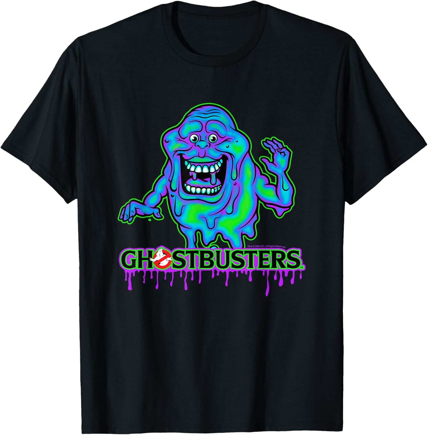 Ghostbusters Ghost Slimer Colourful Neon Big Chest Logo T-Shirt - T-Shirt | Black