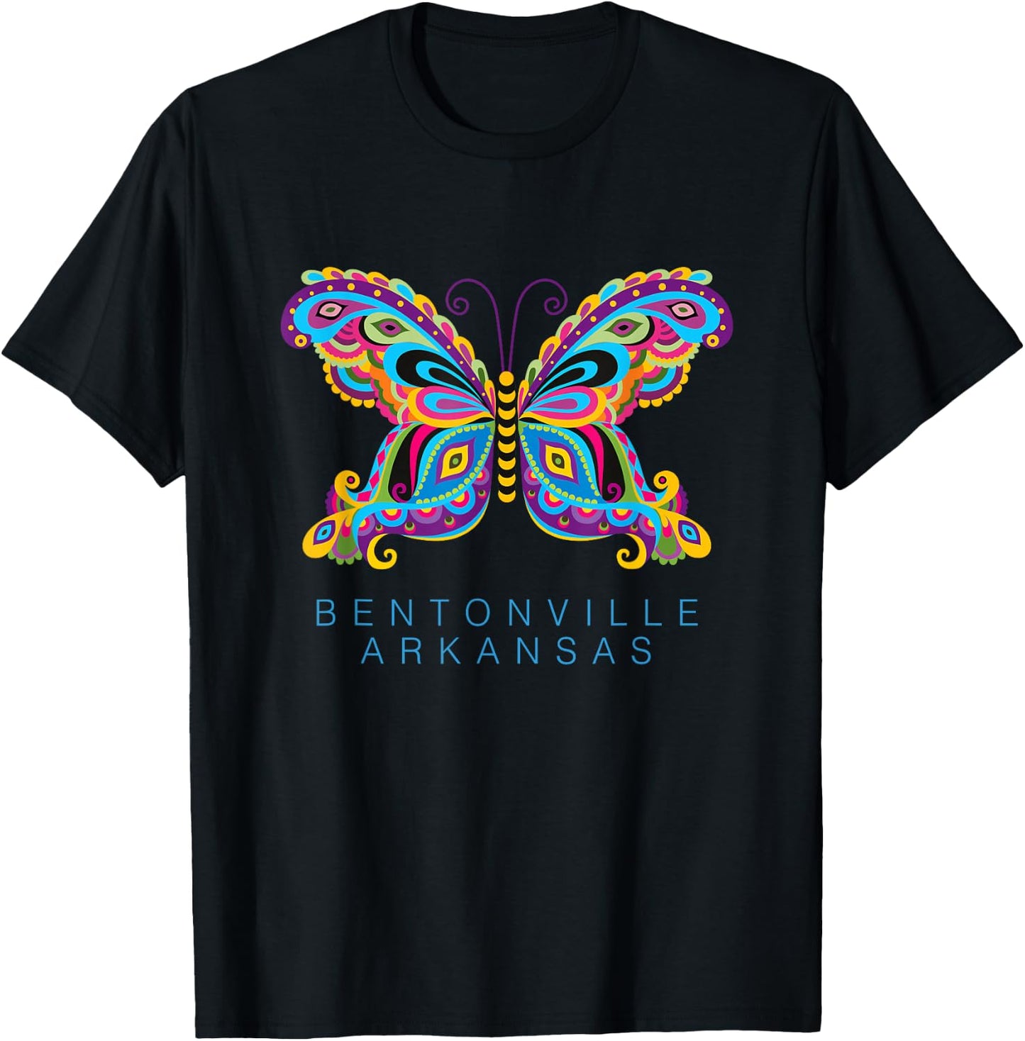Bentonville Arkansas Souvenir Butterfly Graphic T-Shirt - T-Shirt | Black