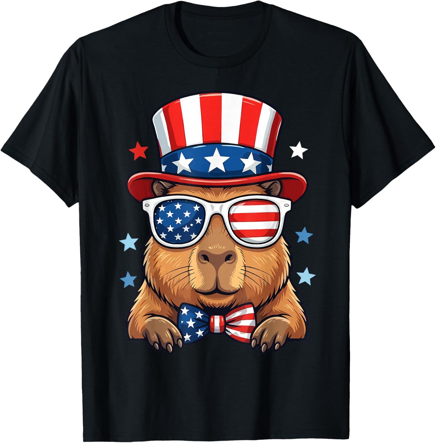 4th of July Capybara Patriotic USA T-Shirt - T-Shirt | Black
