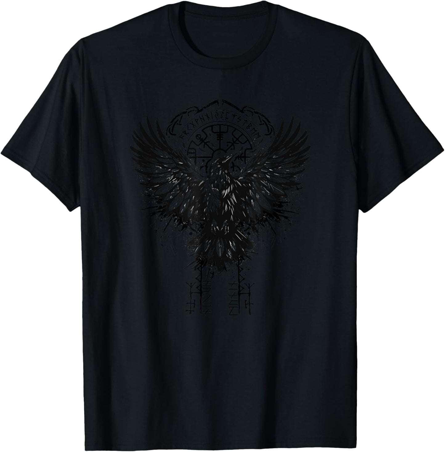 Valhalla Raven Raven Odin Runes Nordic Compass Viking , grey, S T-Shirt - T-Shirt | Black