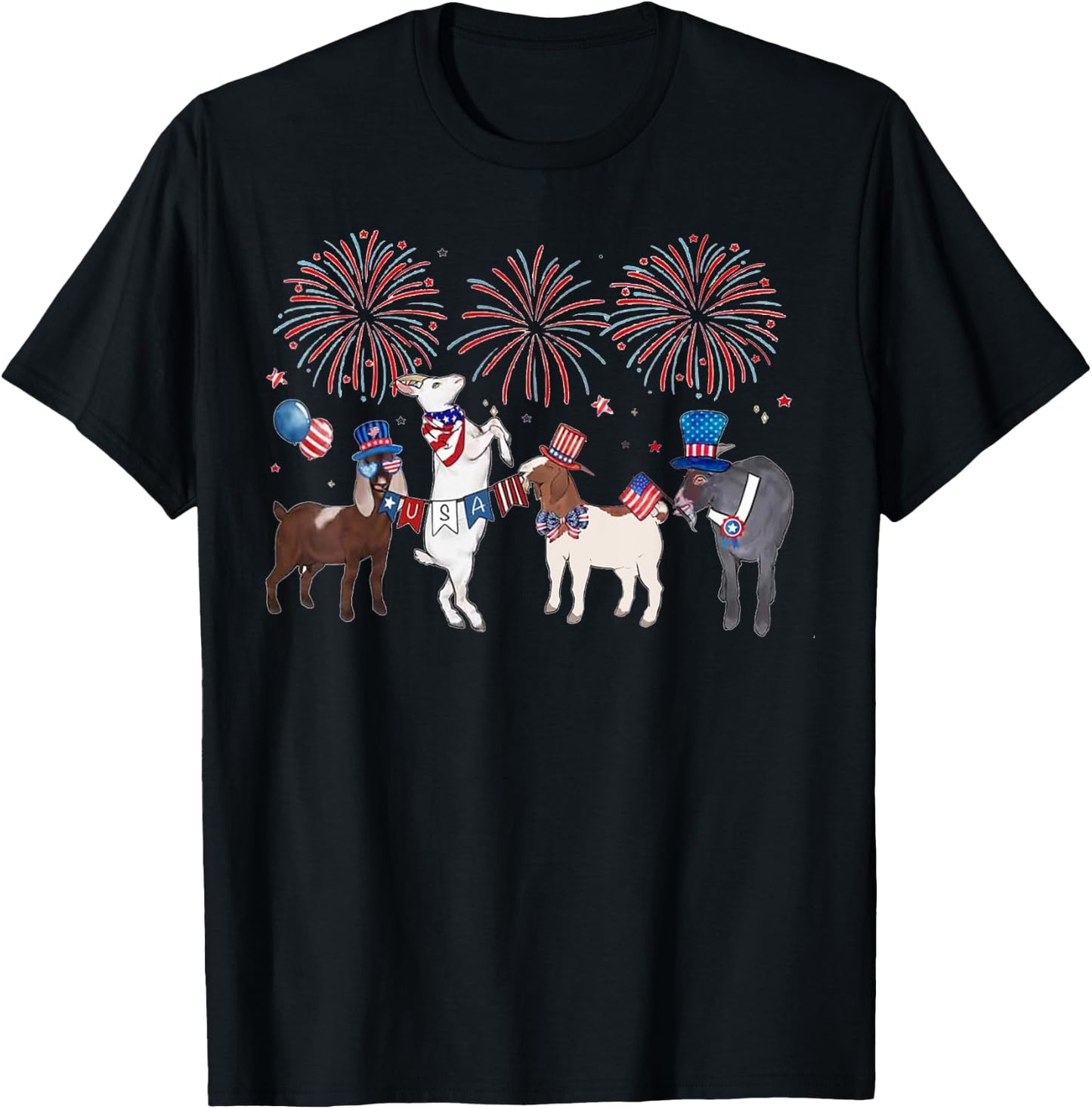 4th of July Patriotic Goat USA American Flag Goat Lovers T-Shirt - T-Shirt | Black