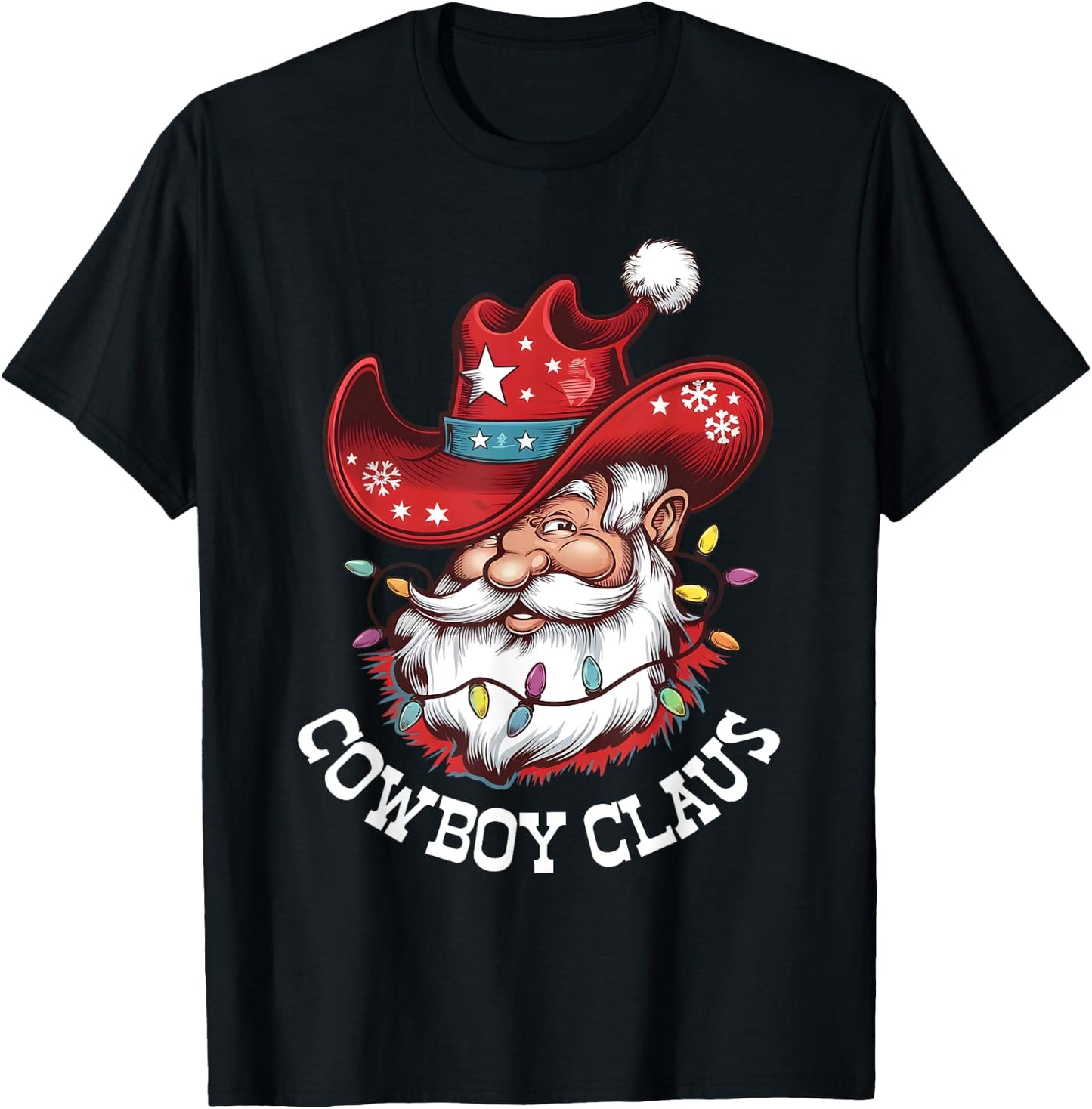 Cowboy Claus Cowboy Santa Hat Xmas Christmas Western Style T-Shirt - T-Shirt | Black