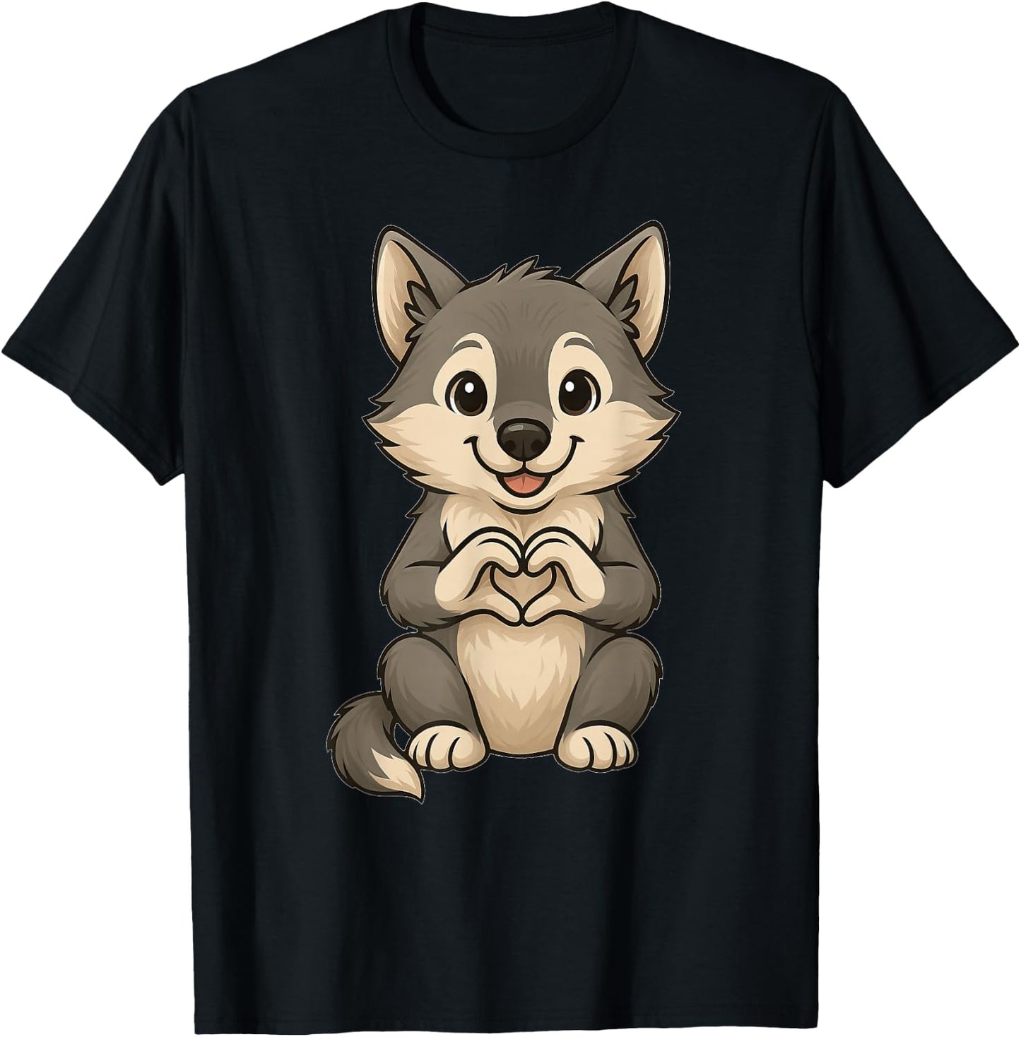 Wolf mit Herz | Süßes Wolfmotiv mit Herzsymbol und Wolf T-Shirt - T-Shirt | Black