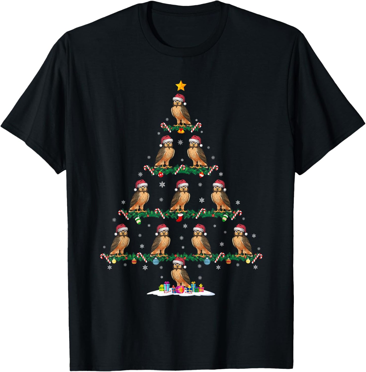 Hawk Christmas Tree Pajama Men Women Kids Ugly Xmas T-Shirt - T-Shirt | Black