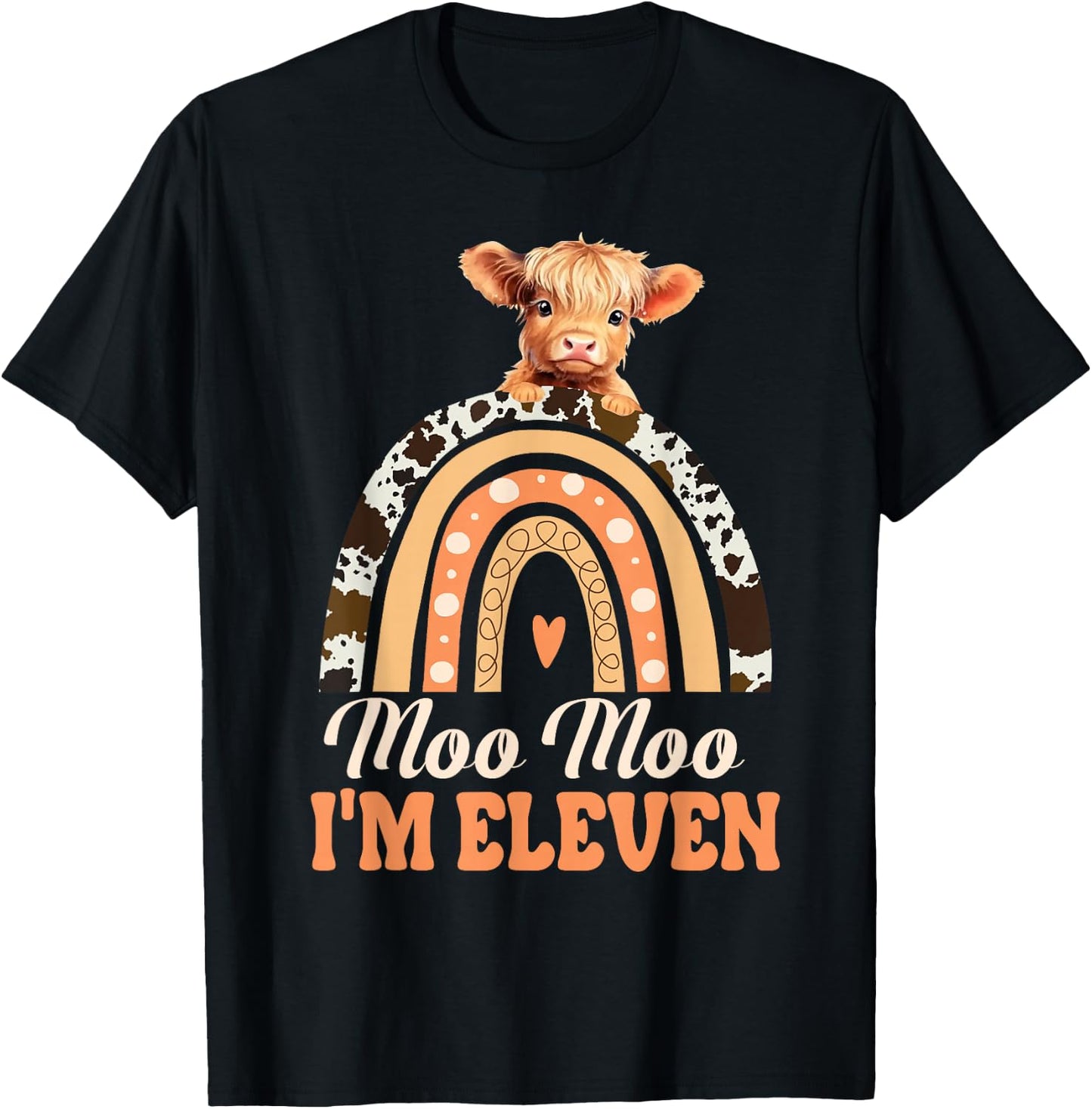 Moo Moo Im Eleven Birthday Decoration Highland Cow 11th Bday T-Shirt - T-Shirt | Black