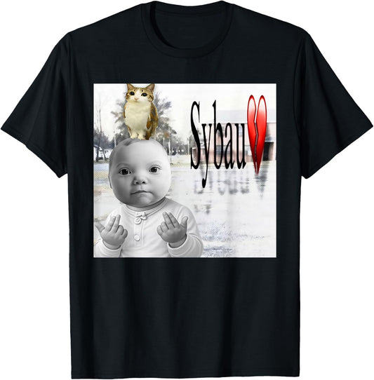 Funny Niche Ai Baby and Meowl SYBAU Tuff Brainrot Meme T-Shirt - T-Shirt | Black