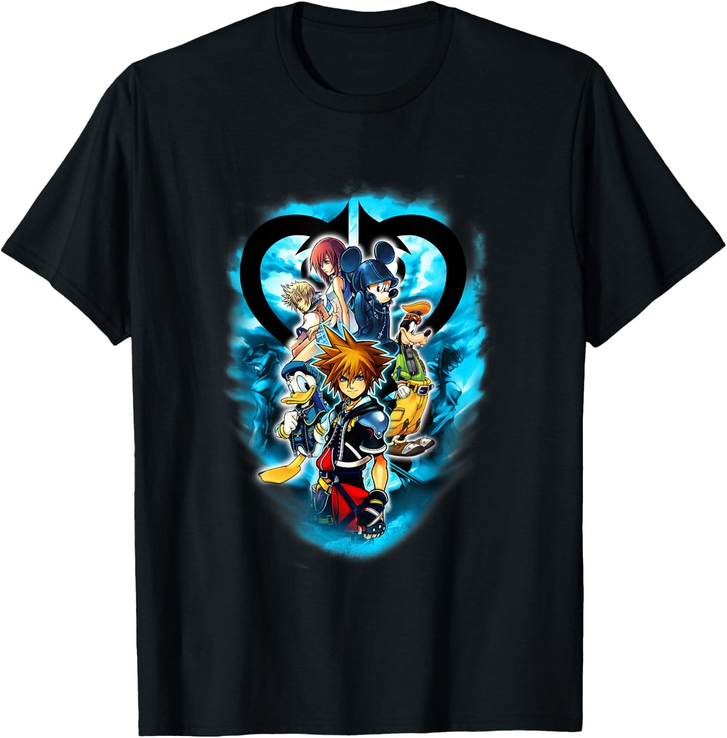 Disney Kingdom Hearts Main Characters Blue Flame Group Shot T-Shirt - T-Shirt | Black