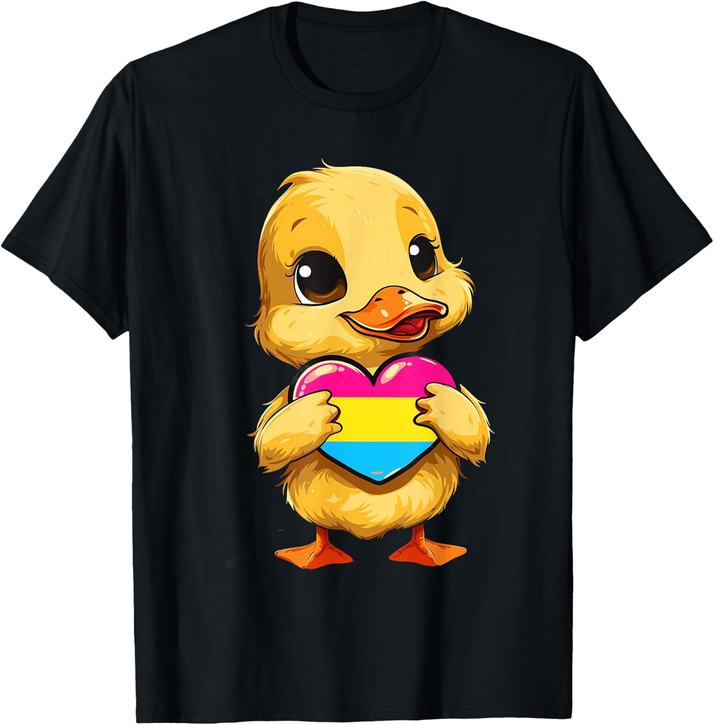 Pan Pride Duck Pansexuality Pansexual Pride Heart Pan Flag T-Shirt - T-Shirt | Black