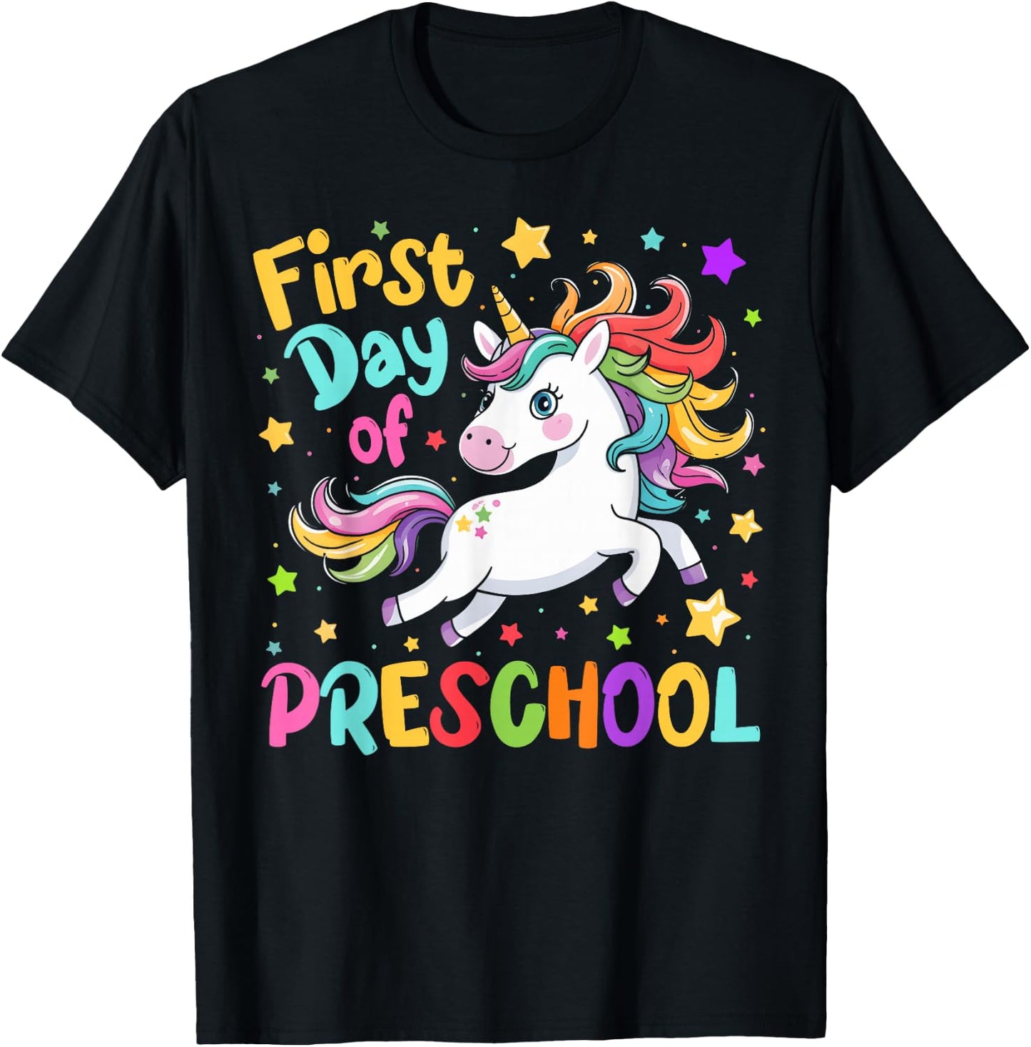 First Day Of Preschool Back To School Unicorn T-Shirt - T-Shirt | Black