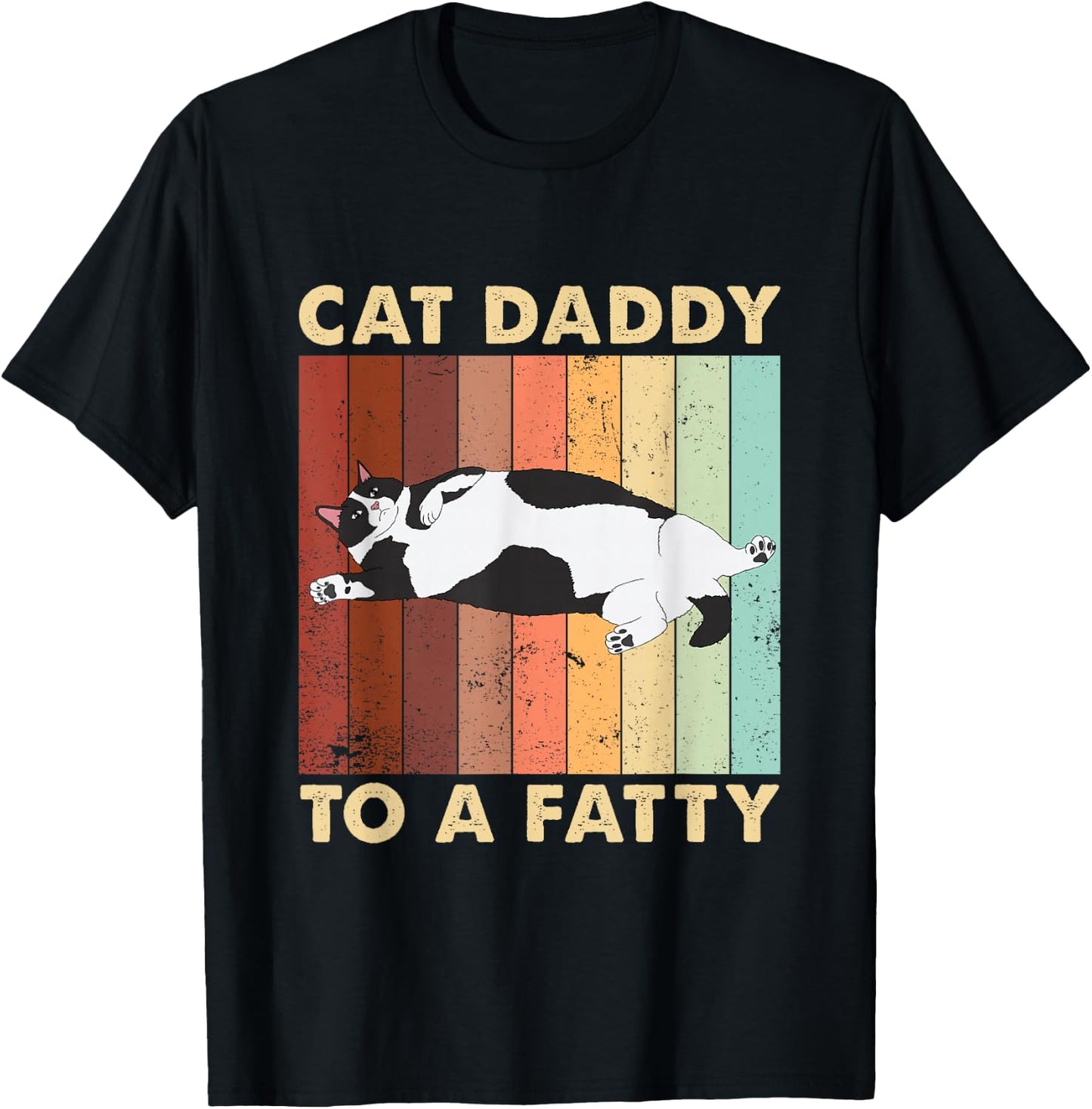 Kitty Lover Cat Gifts For Cat Lover Retro Fat Chonk Dad Funny Cat Daddy To A Fatty , Small T-Shirt - T-Shirt | Black