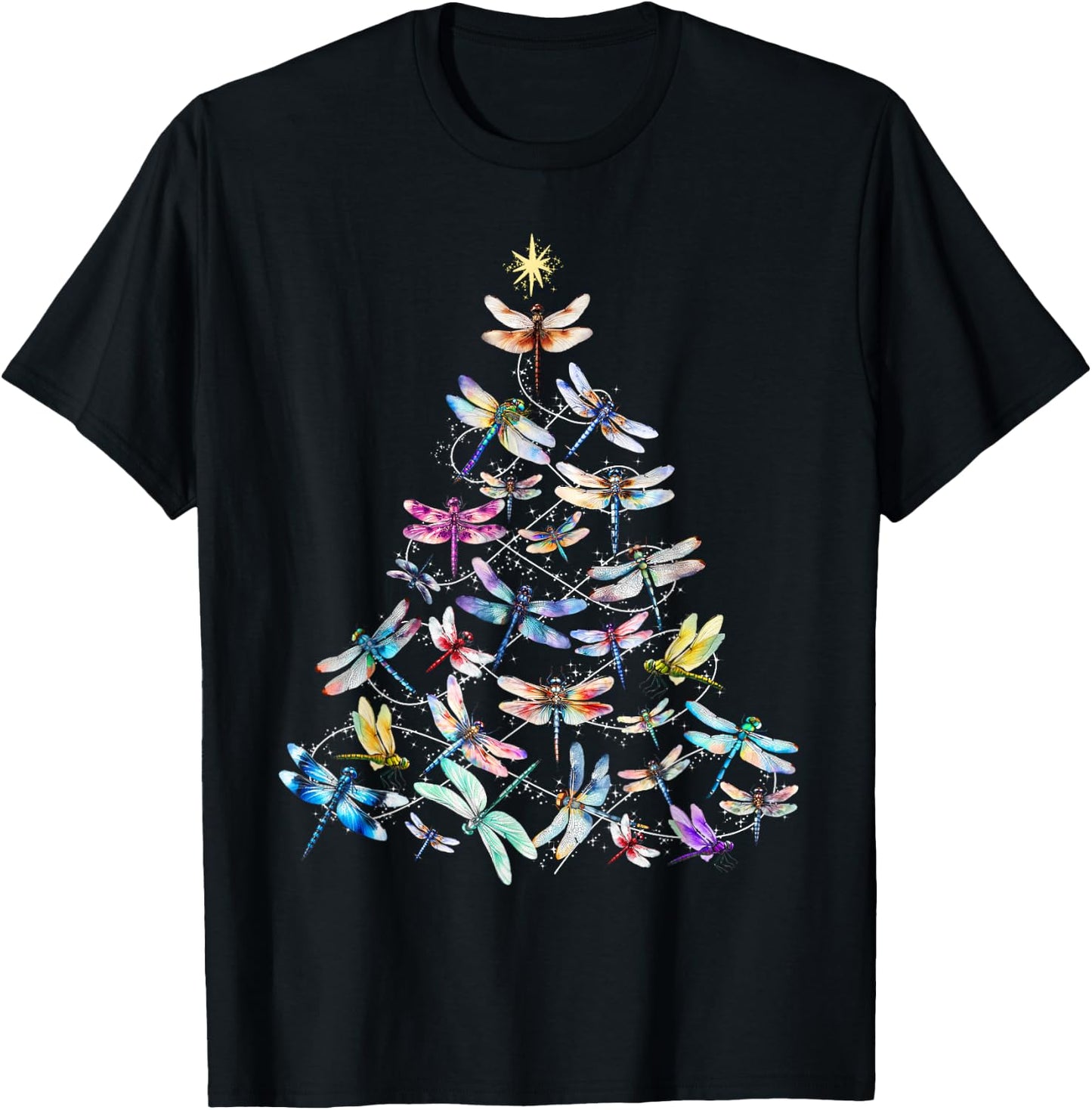 Dragonfly Christmas Tree Lights Insect Christmas Gifts T-Shirt - T-Shirt | Black
