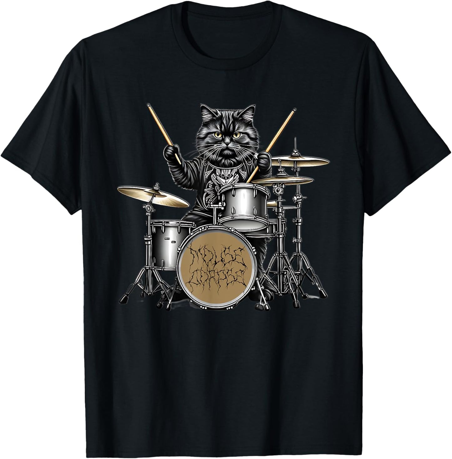 Heavy Metal Cats and Death Metal Metalhead Drummer Guitar T-Shirt - T-Shirt | Black