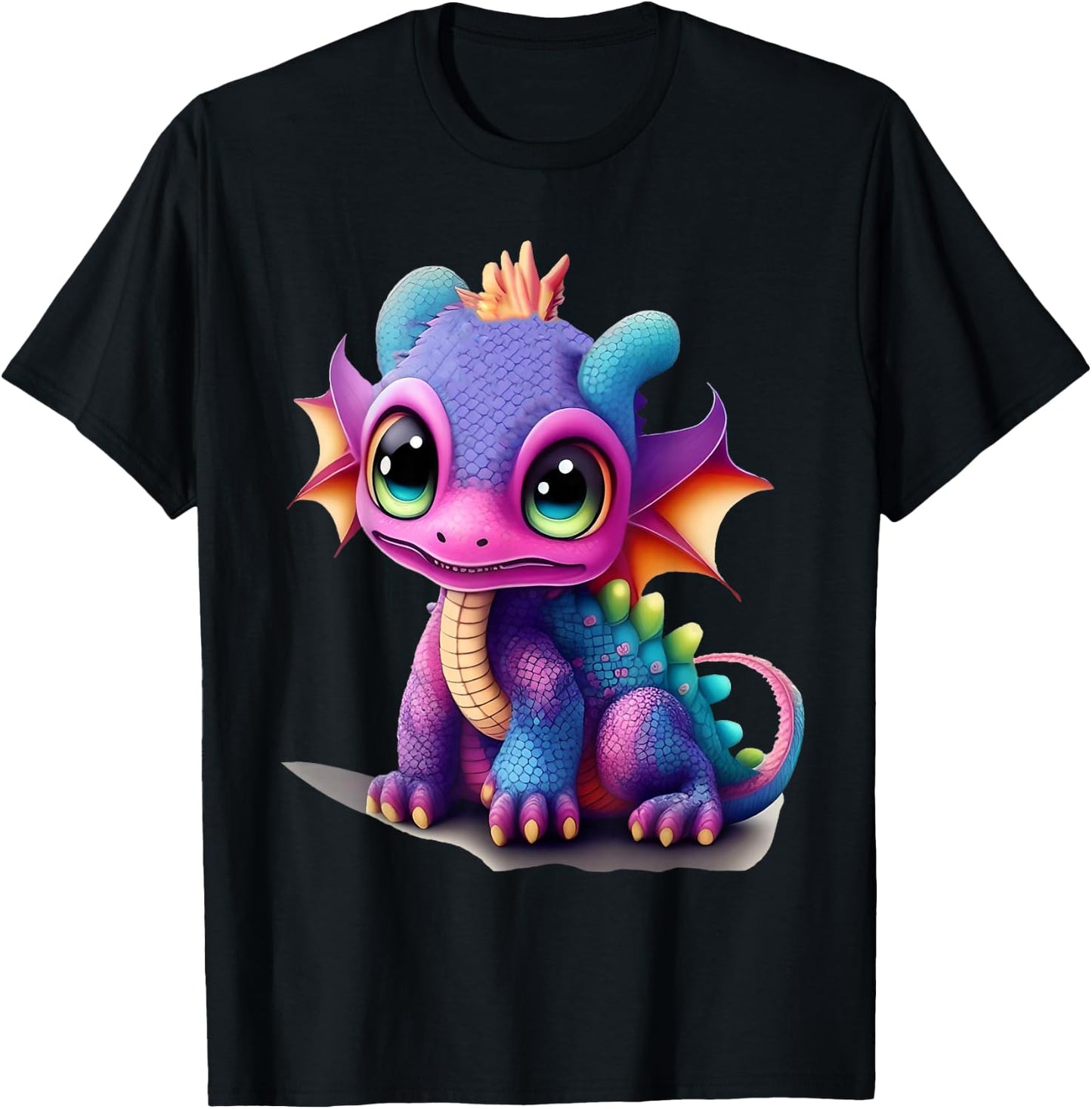 Girls Boys Dragon Dino Children's Colourful Rainbow Colourful Fashion , black T-Shirt - T-Shirt | Black