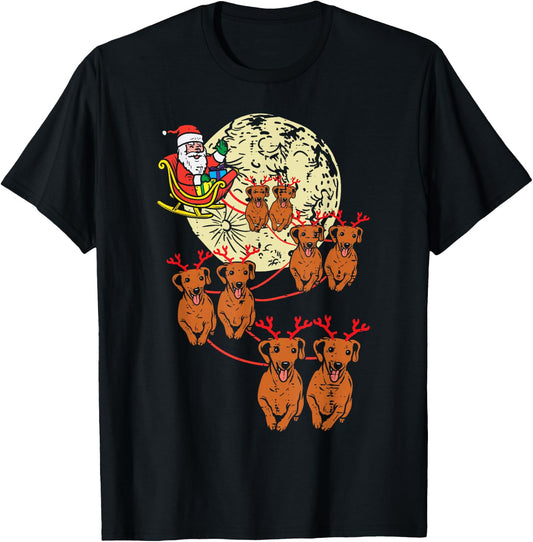 Reindeer Dachshund Santa Christmas Pet Weiner Dog Xmas PJ T-Shirt - T-Shirt | Black