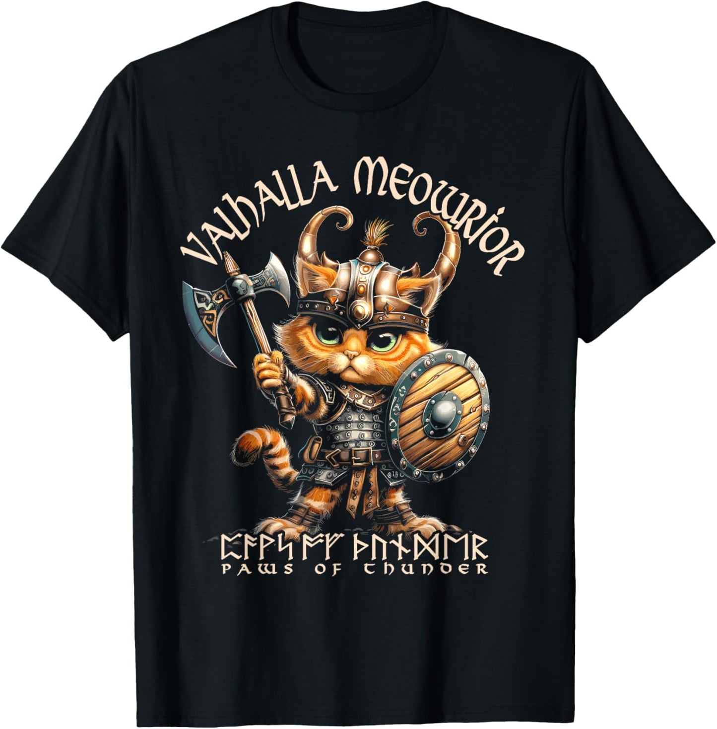 Nordic Norse Valhalla Viking Cat Warrior Men Kids T-Shirt - T-Shirt | Black