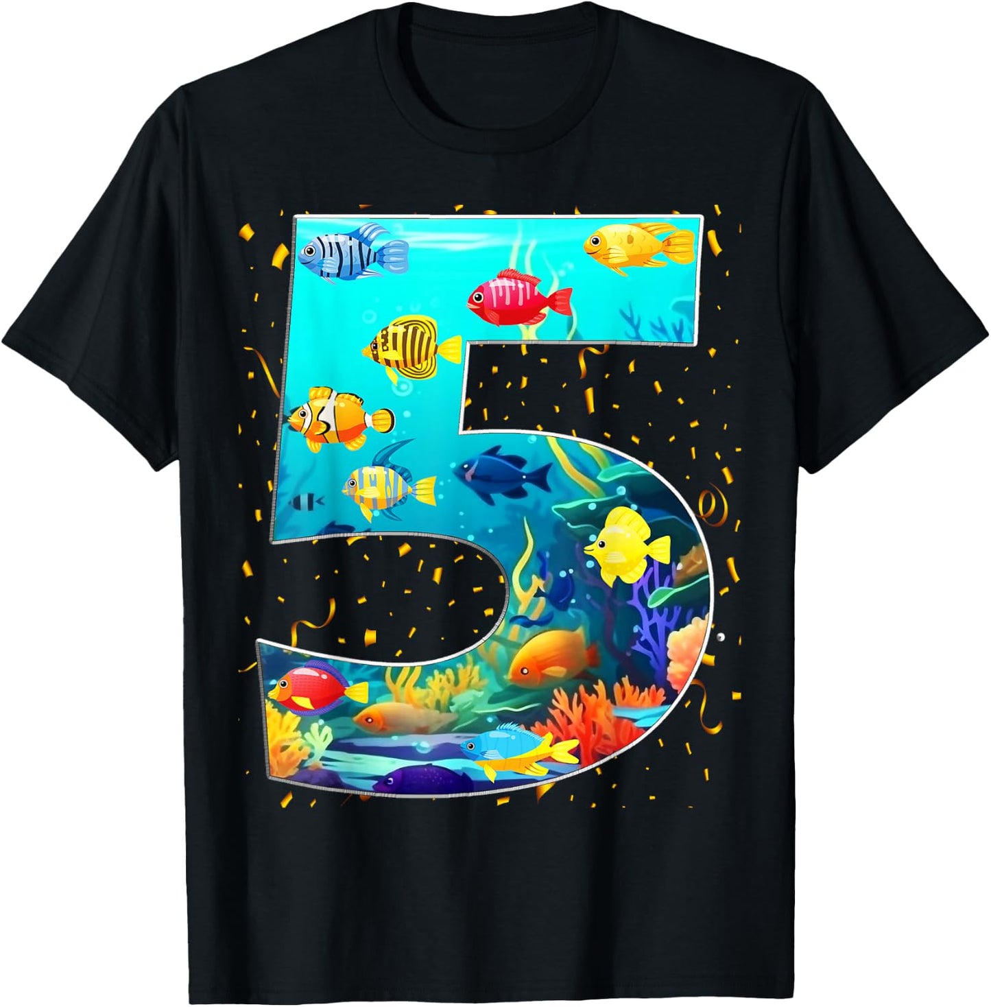 5th Birthday Party 5 Year Old Sea Fish Aquarium Birthday Boy T-Shirt - T-Shirt | Black