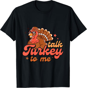 Funny Talk Turkey To Me Thanksgiving Party Matching Costume T-Shirt - T-Shirt | Black