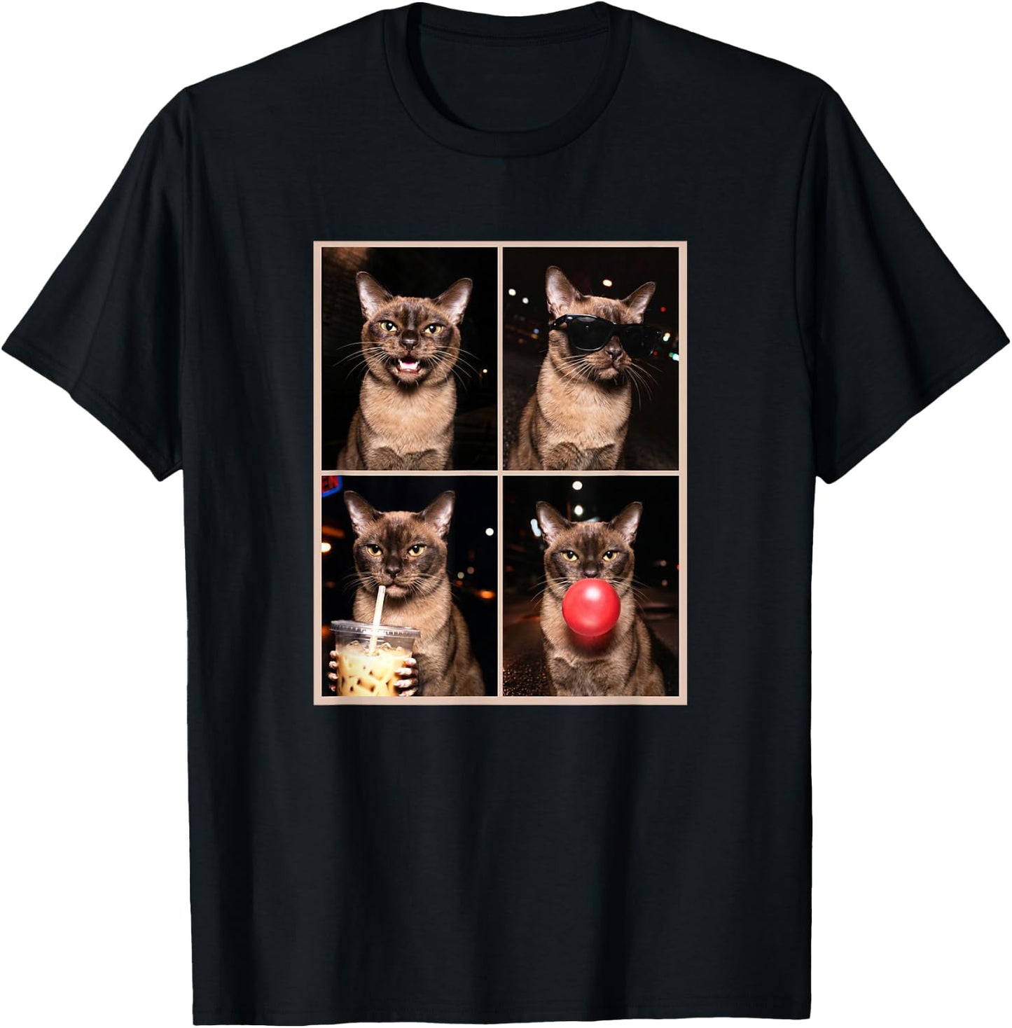 Funny Photo Booth Meme Burmese cat T-Shirt - T-Shirt | Black