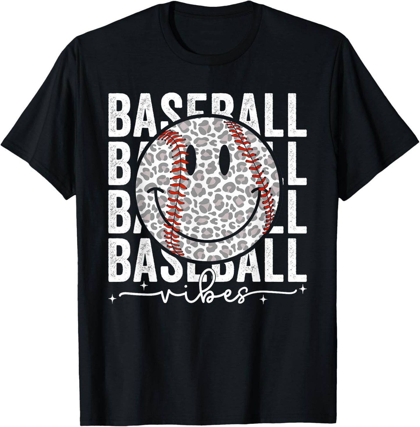 Funny Leopard Baseball Vibes Game Day Softball Life Mom T-Shirt - T-Shirt | Black