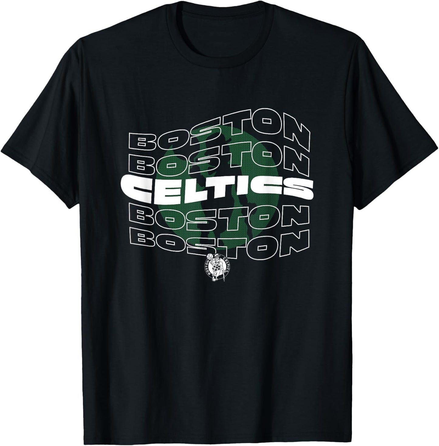 NBA Boston Celtics Wave Outline Logo Stack T-Shirt - T-Shirt | Black