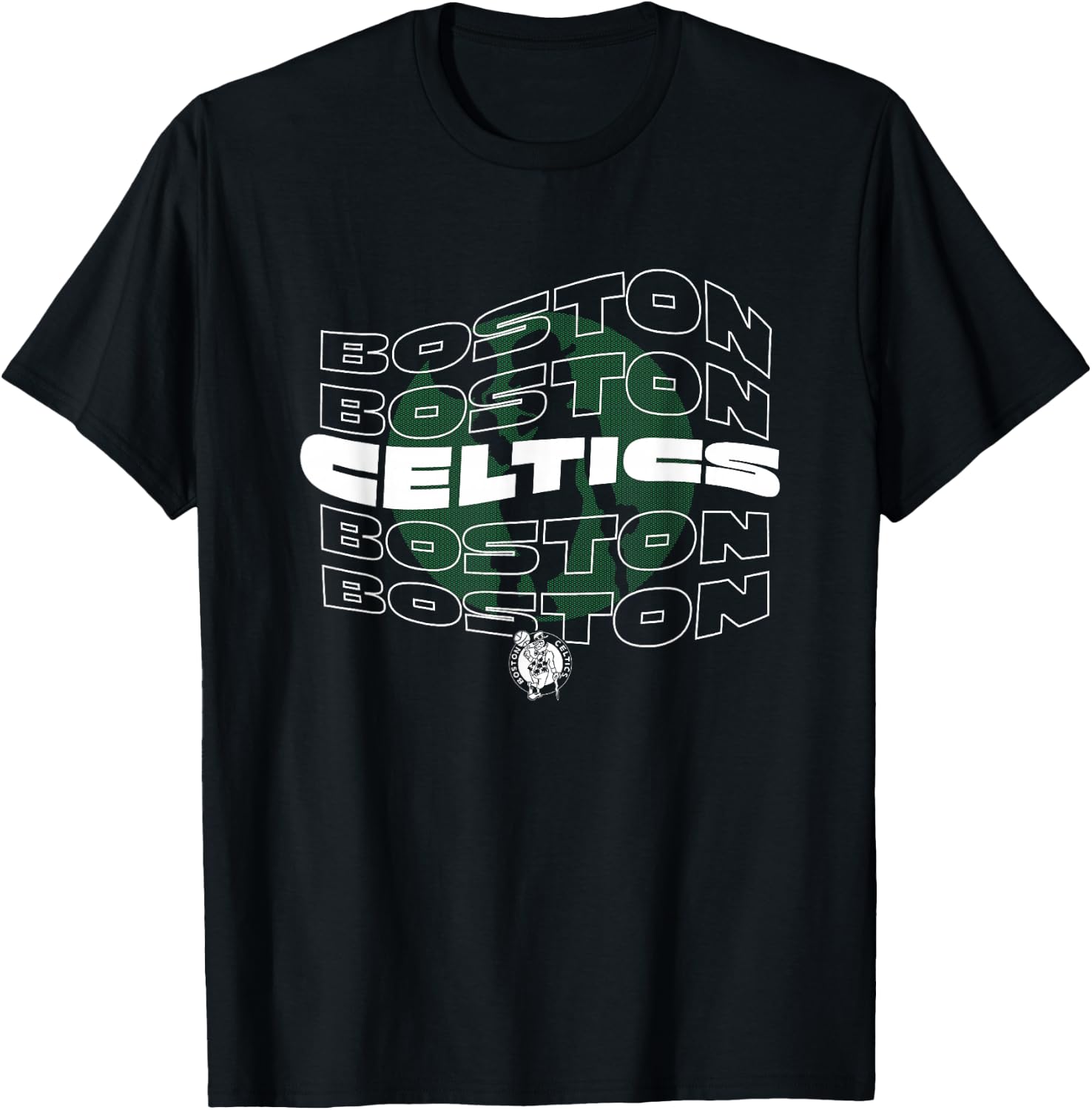NBA Boston Celtics Wave Outline Logo Stack T-Shirt - T-Shirt | Black
