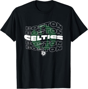 NBA Boston Celtics Wave Outline Logo Stack T-Shirt - T-Shirt | Black