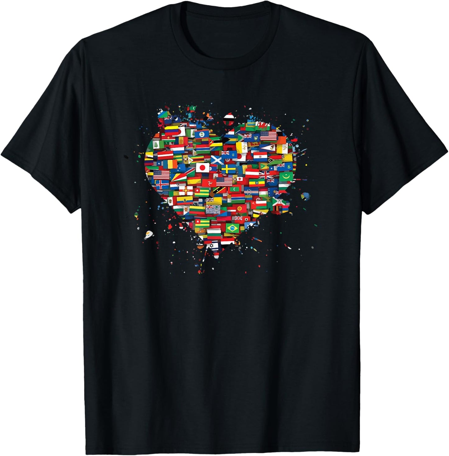 Flags of The Countries of The World International Heart T-Shirt - T-Shirt | Black