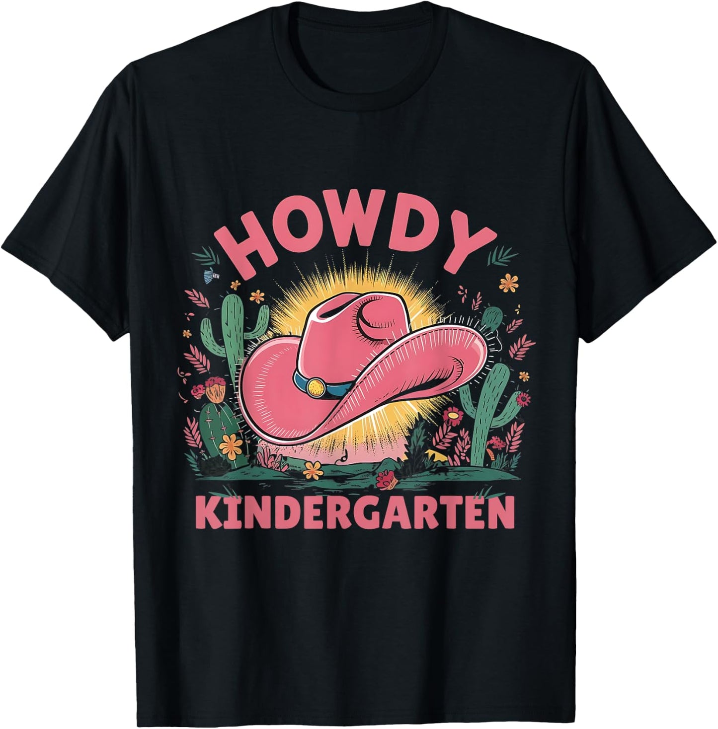 Howdy Kindergarten Western Cowgirls Cowboys Back To School T-Shirt - T-Shirt | Black
