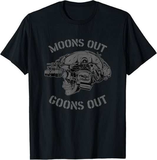 Goons Out Moons Out Skull Helmet NVGs NSW SWCC DBG Pin T-Shirt - T-Shirt | Black