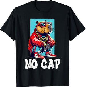 No Cap Capybara Meme Funny Zoomer Hip Hop Humor T-Shirt - T-Shirt | Black